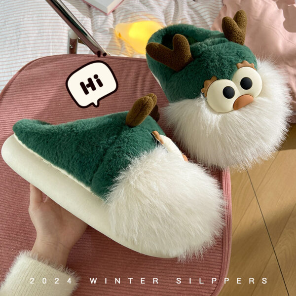 Cute Cartoon Christmas Deer Cotton Shoes Winter Indoor Floor Home Slippers Half-covered Heel Warm Plush Shoes Women - Image 10