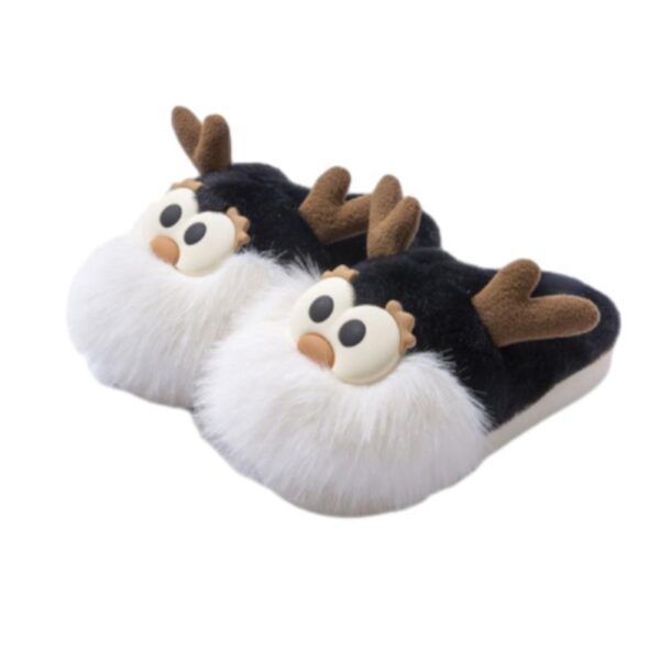 Cute Cartoon Christmas Deer Cotton Shoes Winter Indoor Floor Home Slippers Half-covered Heel Warm Plush Shoes Women - Image 3