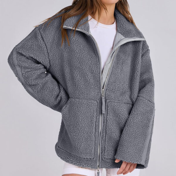 Winter Lapel Zip-up Coat With Pockets Casual Fashion Solid Fleece Jacket Fall Spring Long Sleeve Women's Clothing - Image 7