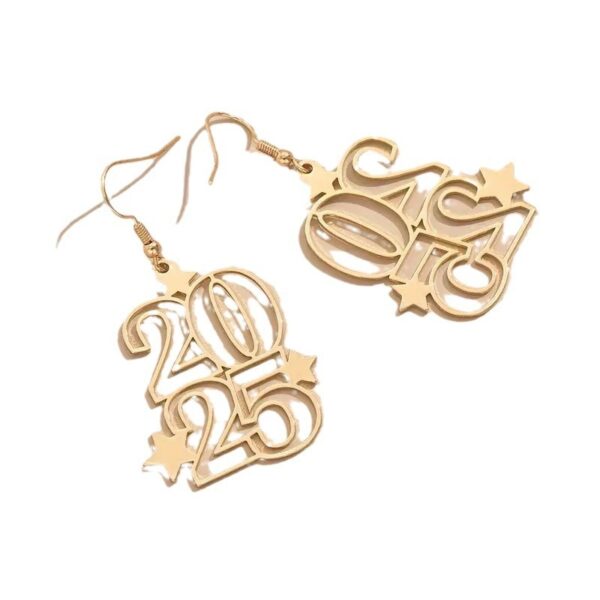 New Creative Gloden Number 2025 Dangle Earrings For Women Fashion Jewelry New Year Earring For Party - Image 2