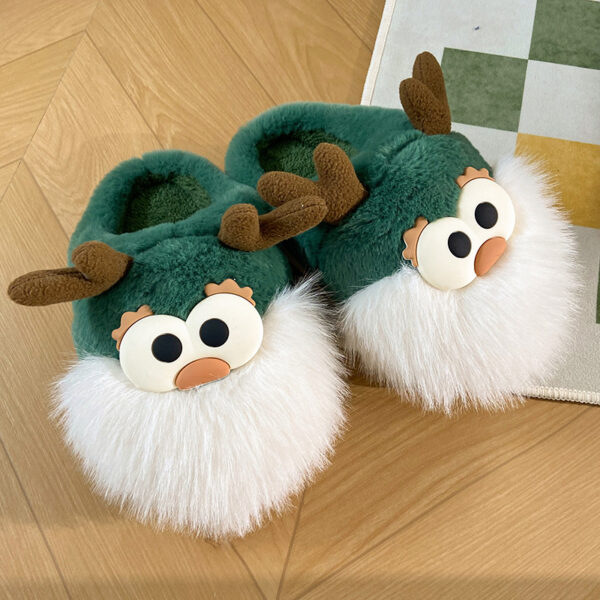 Cute Cartoon Christmas Deer Cotton Shoes Winter Indoor Floor Home Slippers Half-covered Heel Warm Plush Shoes Women - Image 4