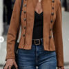 Solid Short Jacket Double Breasted Decorative Design Fashion Retro Suede Long Sleeve Outwear Tops Coat For Womens Clothing - Image 6