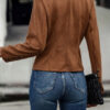 Solid Short Jacket Double Breasted Decorative Design Fashion Retro Suede Long Sleeve Outwear Tops Coat For Womens Clothing - Image 7
