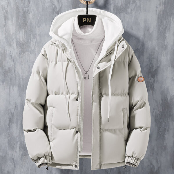 Fashion Hooded Jacket Men Winter Windproof Thickened Fake Two-piece Coat Solid Leisure Sports Cotton Jacket - Image 3