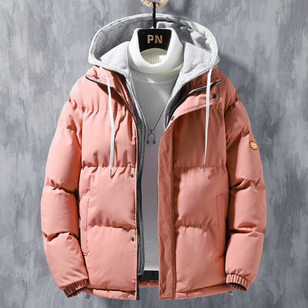 Fashion Hooded Jacket Men Winter Windproof Thickened Fake Two-piece Coat Solid Leisure Sports Cotton Jacket - Image 8