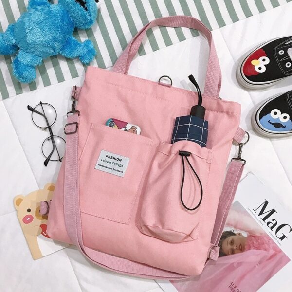 Harajuku Canvas Bags Students Handbag With Pockets Preppy Buckpack Shoulder Bag For Women - Image 3